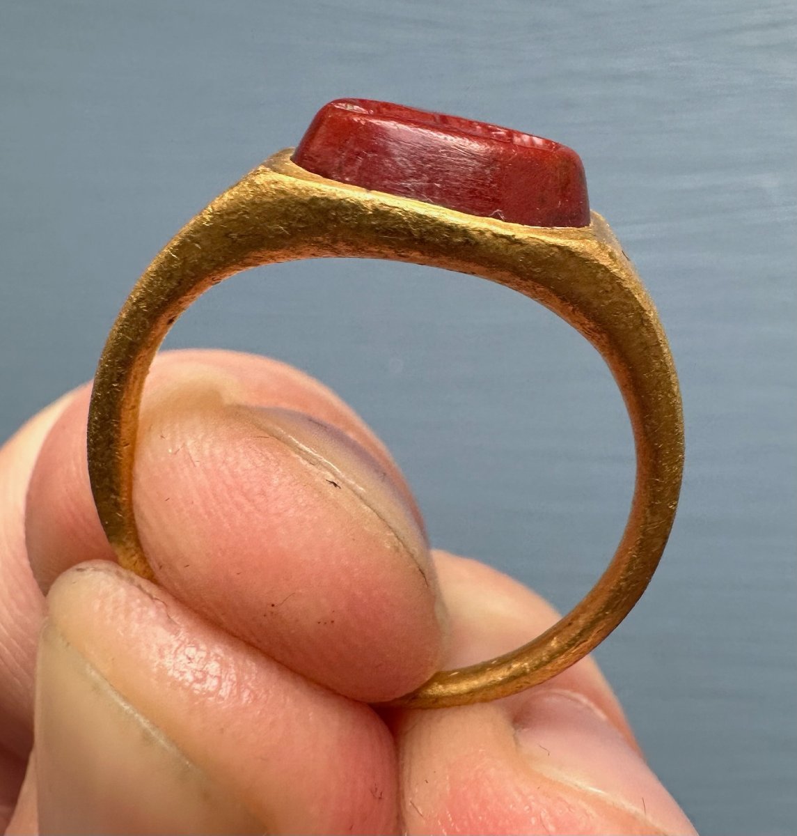 A Roman Gold Ring Set With A Red Jasper Intaglio Depicting The Bust Of Mercury.-photo-5