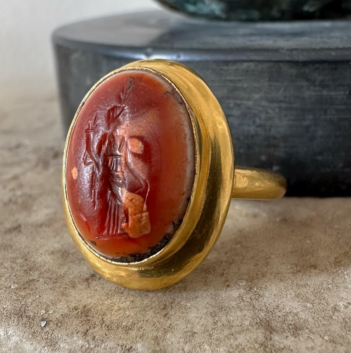 A Solid 18-karat Gold Ring Set With A Roman Agate Intaglio. Isis-fortuna.-photo-1