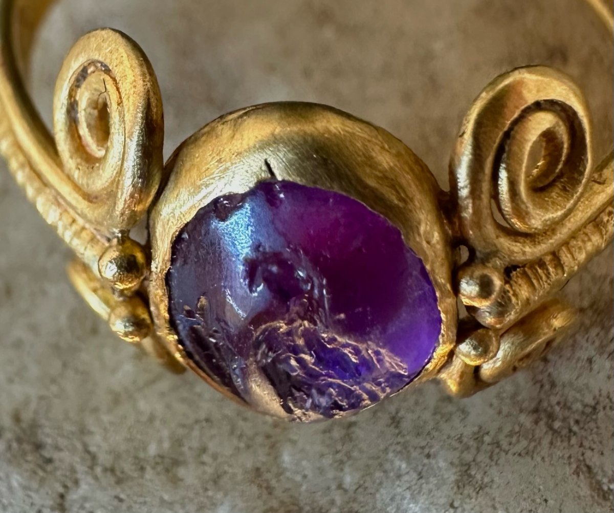 Roman Amethyst Intaglio Depicting An Eagle And A Cornucopia, Set In A Late Roman Gold Ring-photo-3
