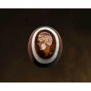 Roman Intaglio On Three-layered Agate. Portrait Of A Young Hercules.