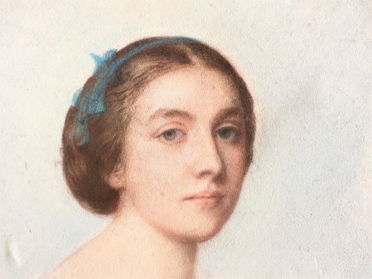 Alexandre Hesse 1806/1879 Portrait De Femme Napoléon III Pastel Daté 1857-photo-4