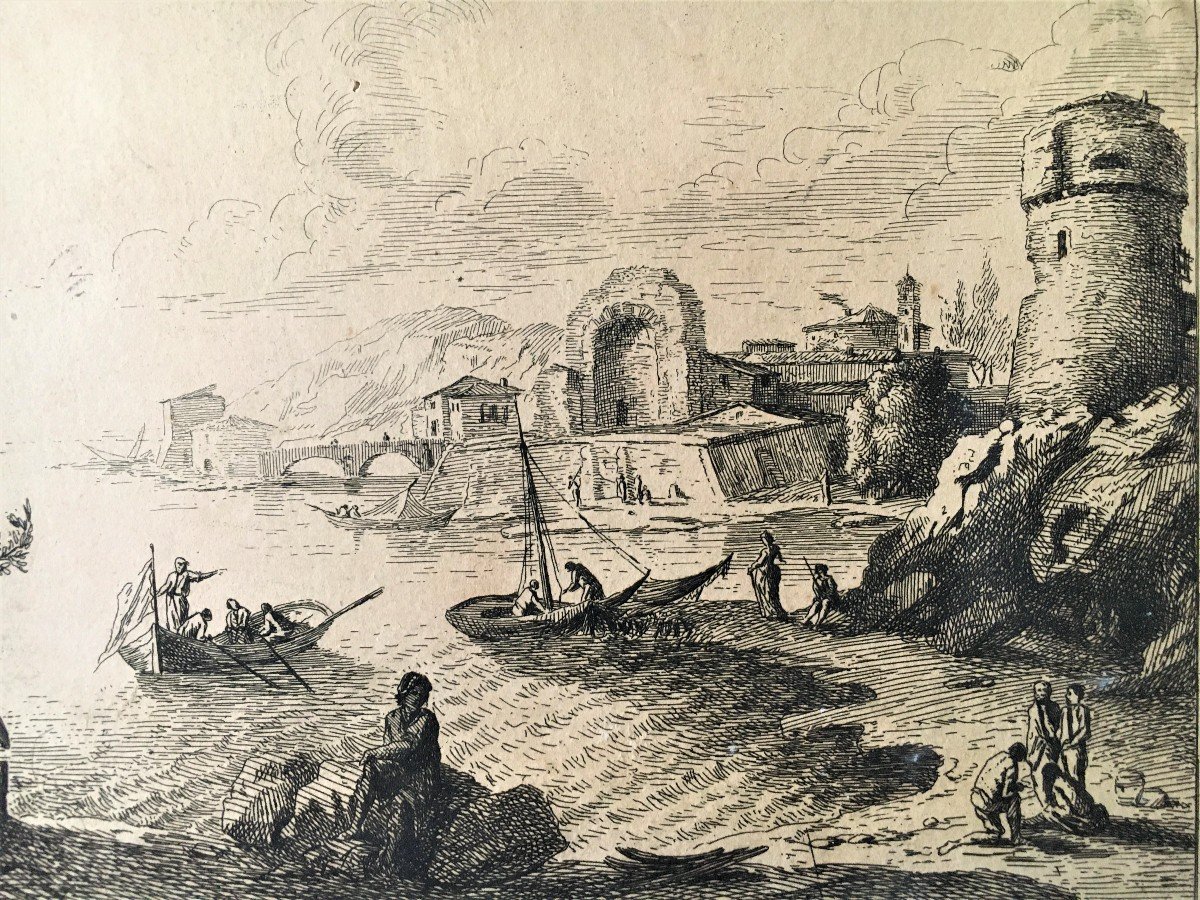Claude Gellée Le Lorrain 1600/1682, Print Located In Rome 1633, River Landscape-photo-5