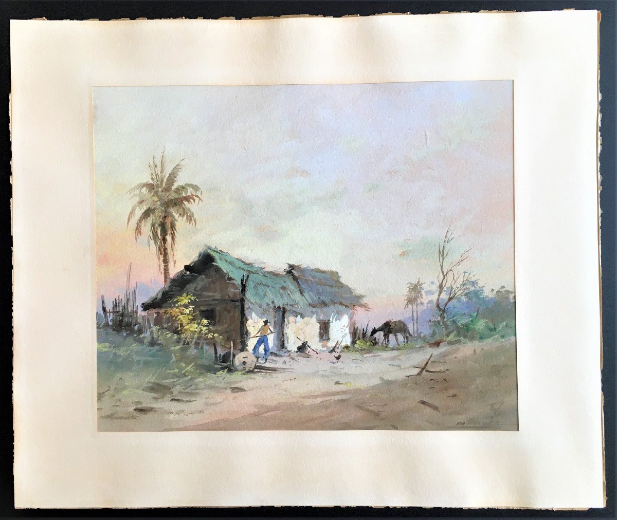 Landscape From Brazil, Gouache From The 19th, Trace Of Signature-photo-2