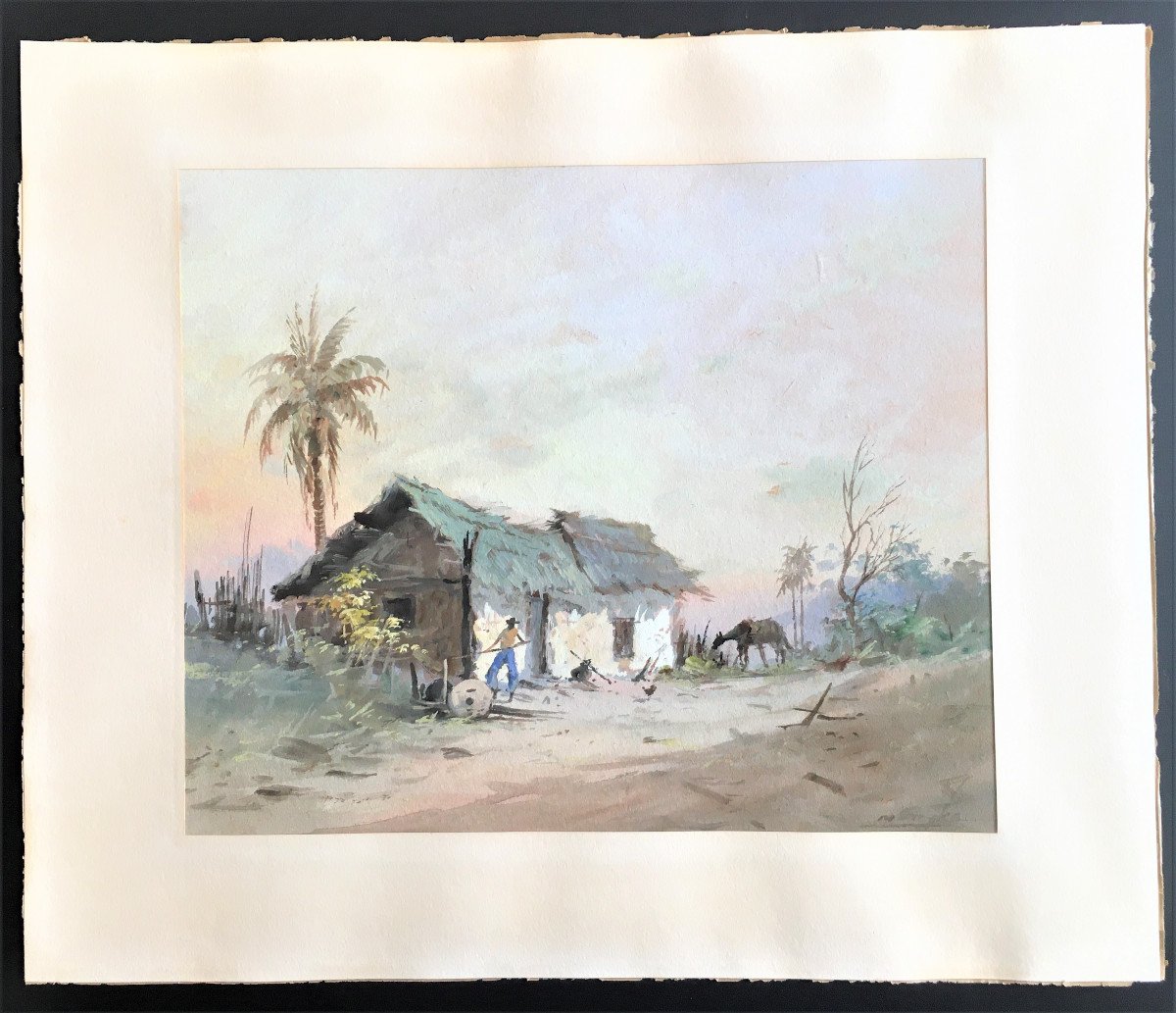 Landscape From Brazil, Gouache From The 19th, Trace Of Signature-photo-4