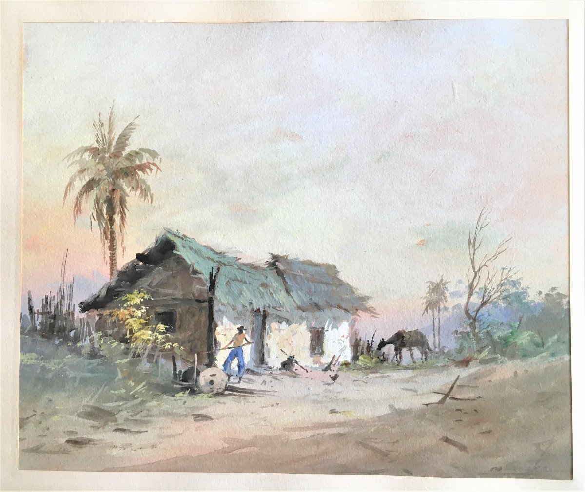 Landscape From Brazil, Gouache From The 19th, Trace Of Signature