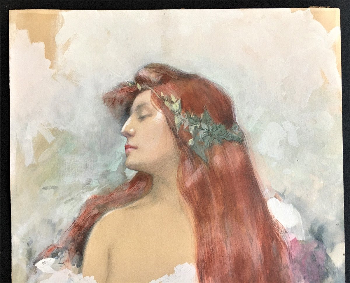 Lucien Guirand De Scevola 1871/1950 Portrait De Sarah Bernhardt En Gismonda, Symbolisme-photo-2