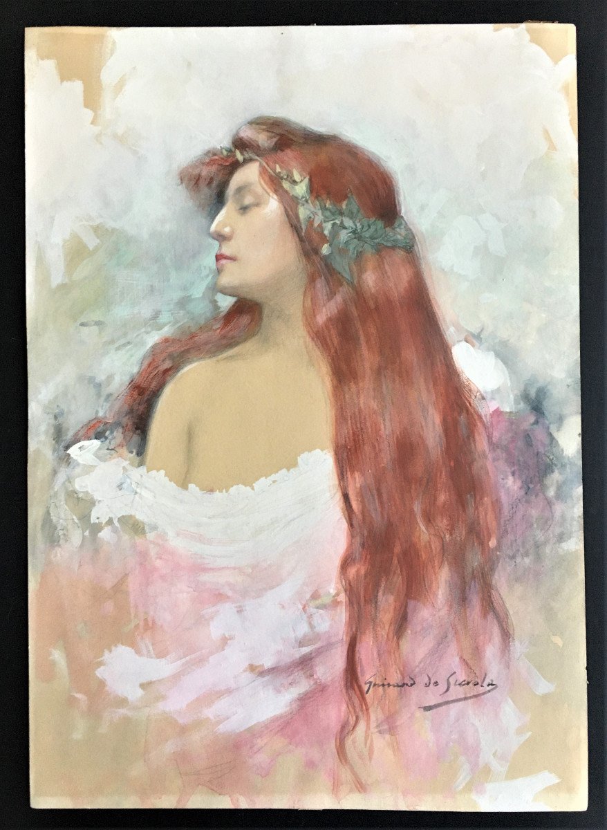 Lucien Guirand De Scevola 1871/1950 Portrait De Sarah Bernhardt En Gismonda, Symbolisme-photo-4