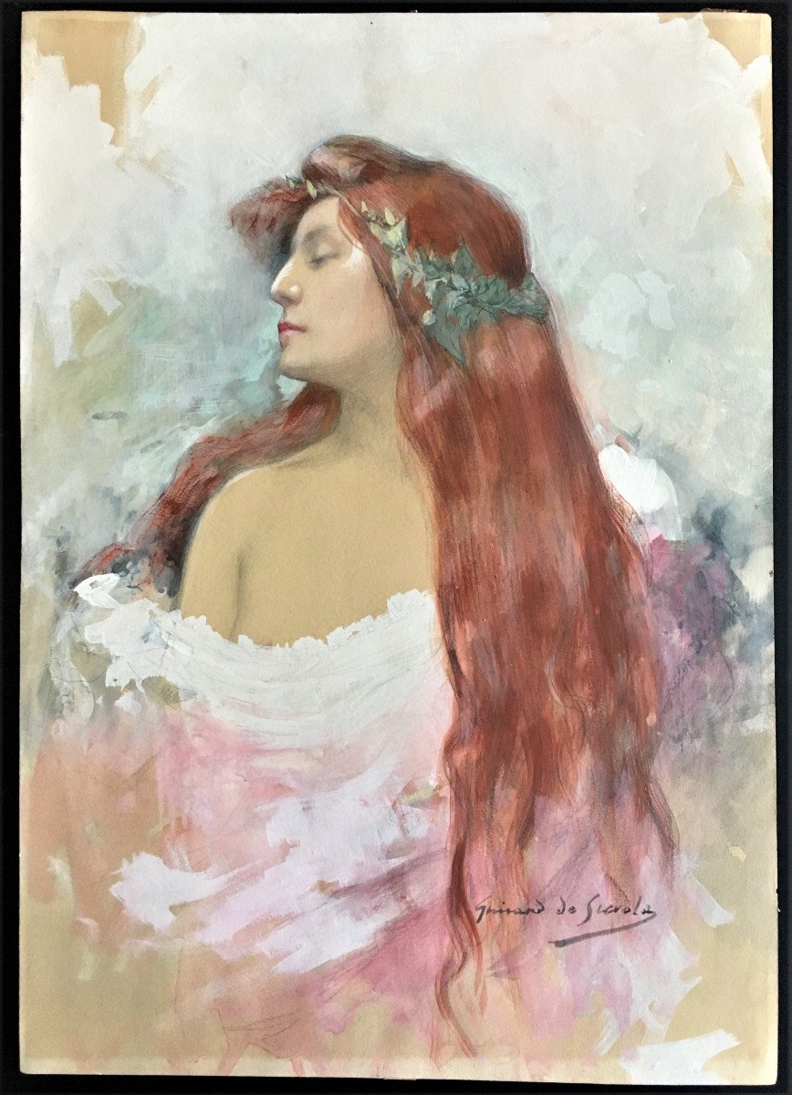 Lucien Guirand De Scevola 1871/1950 Portrait De Sarah Bernhardt En Gismonda, Symbolisme