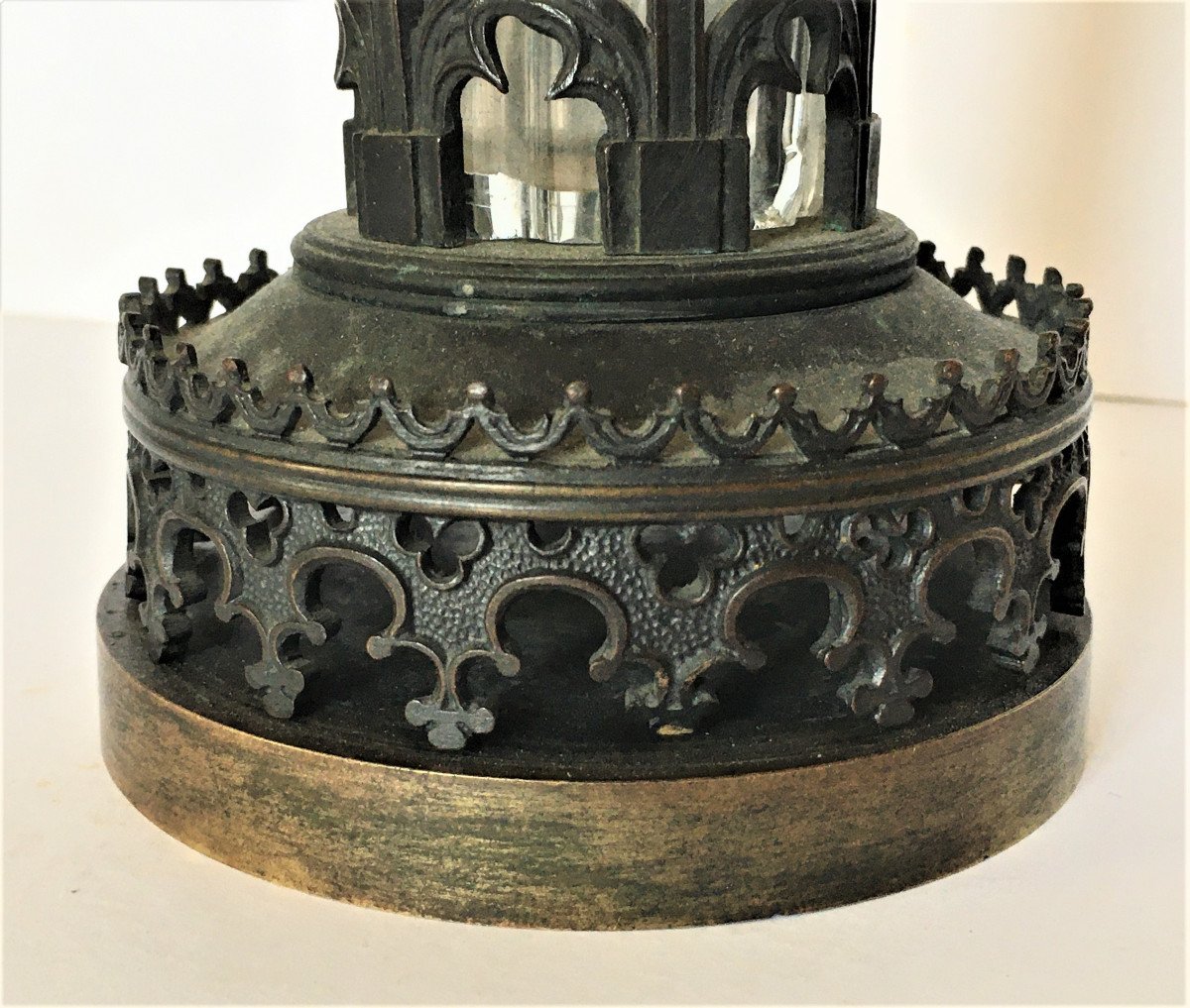 Crystal And Bronze Melissa Water Bottle Circa 1830 Cathedral Decor-photo-3