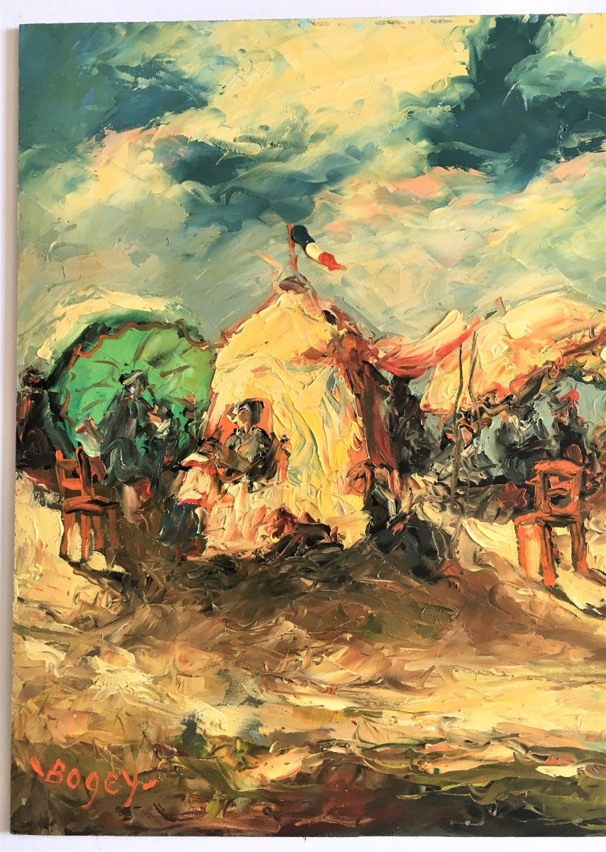 Antoine Bogey Né En 1943, "la Plage" Huile Sur Panneau.-photo-2