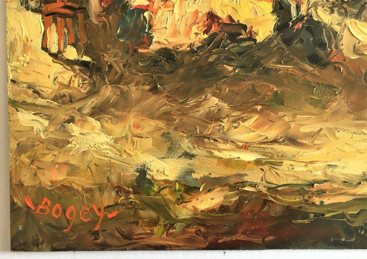Antoine Bogey Né En 1943, "la Plage" Huile Sur Panneau.-photo-3