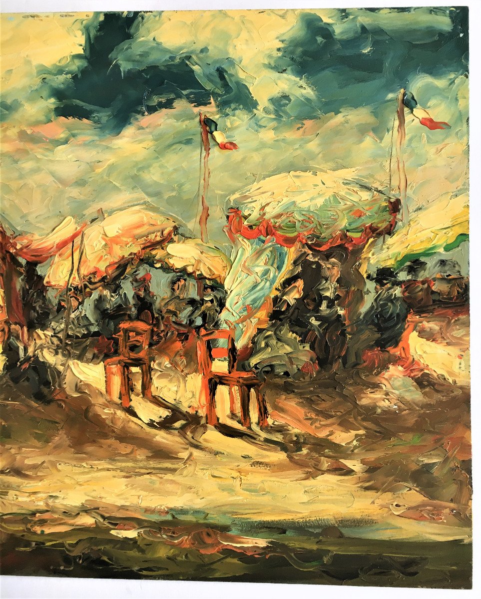 Antoine Bogey Né En 1943, "la Plage" Huile Sur Panneau.-photo-4