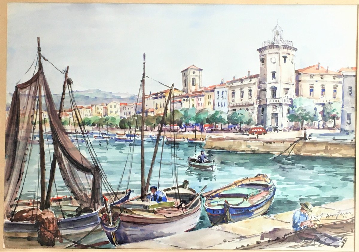 J.wagner View Of La Ciotat In 1955 Watercolor-photo-2