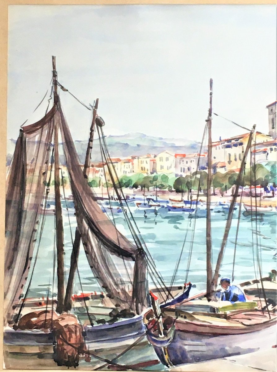 J.wagner View Of La Ciotat In 1955 Watercolor-photo-3