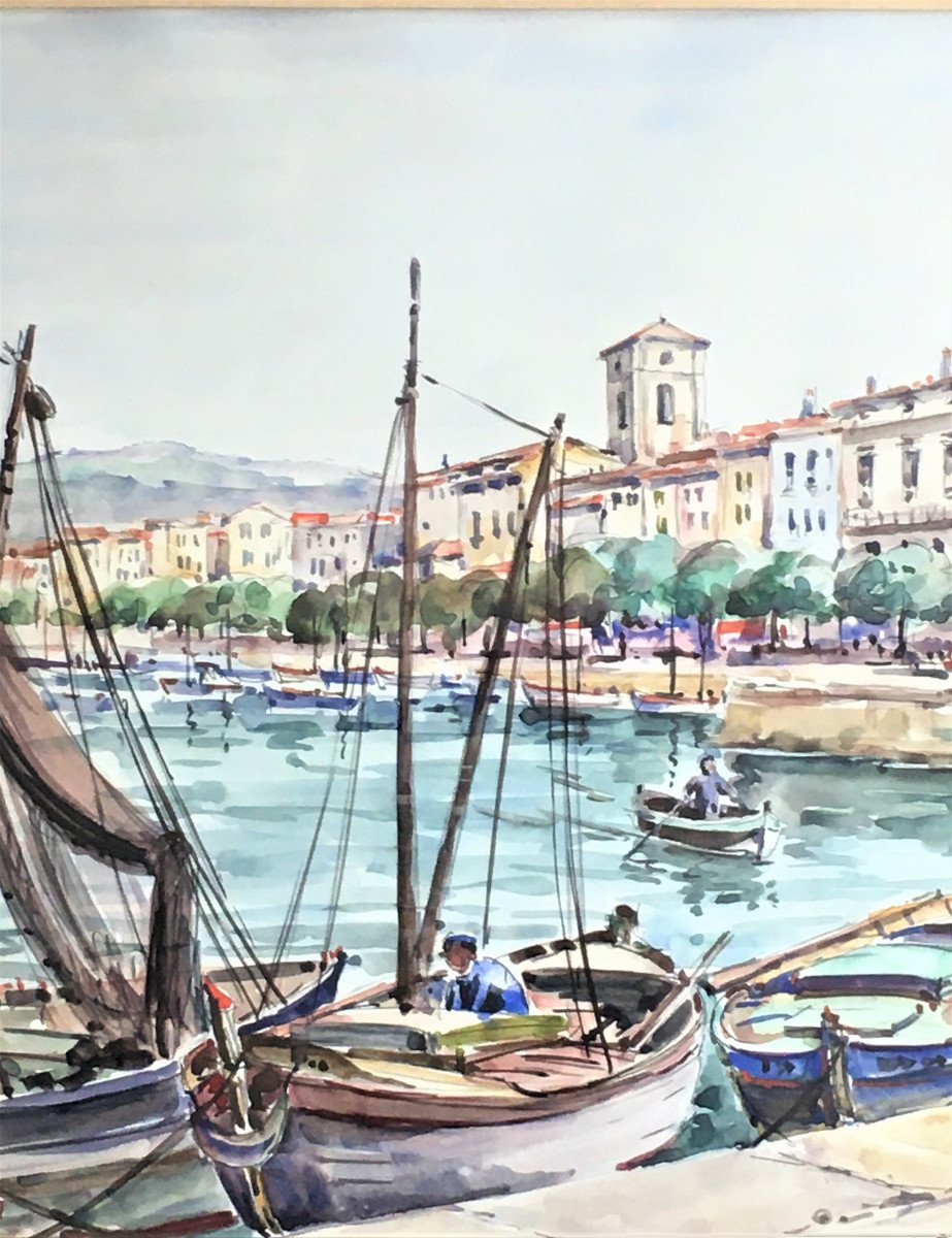 J.wagner View Of La Ciotat In 1955 Watercolor-photo-4