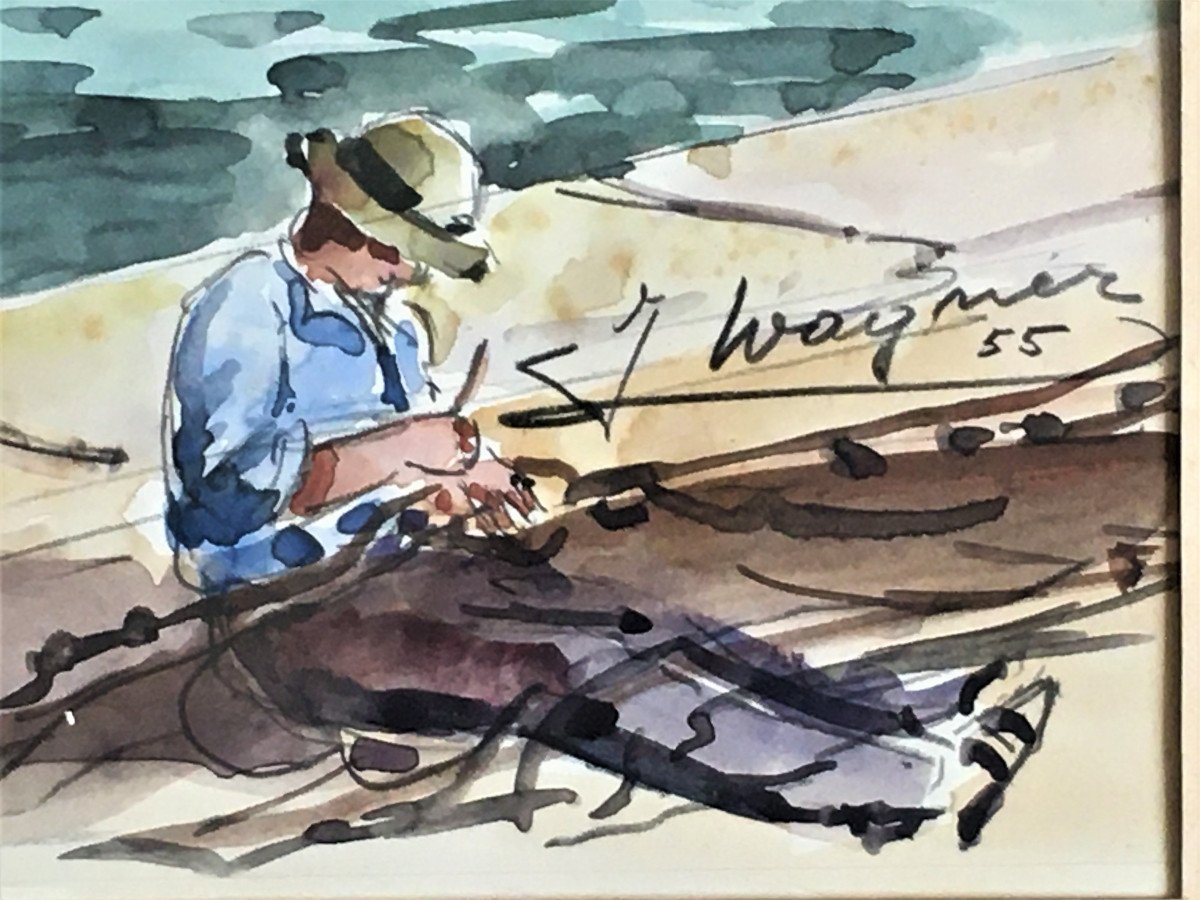 J.wagner View Of La Ciotat In 1955 Watercolor-photo-2