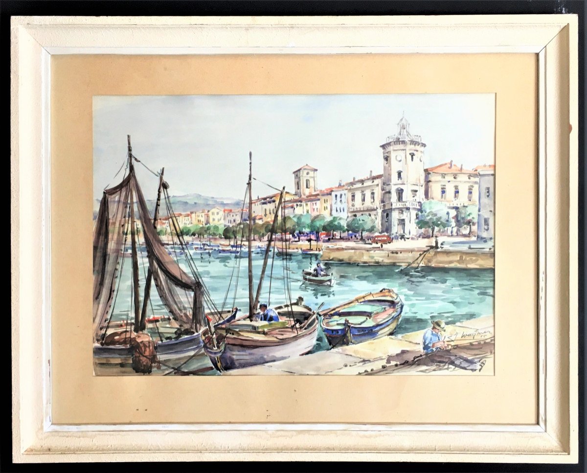 J.wagner View Of La Ciotat In 1955 Watercolor