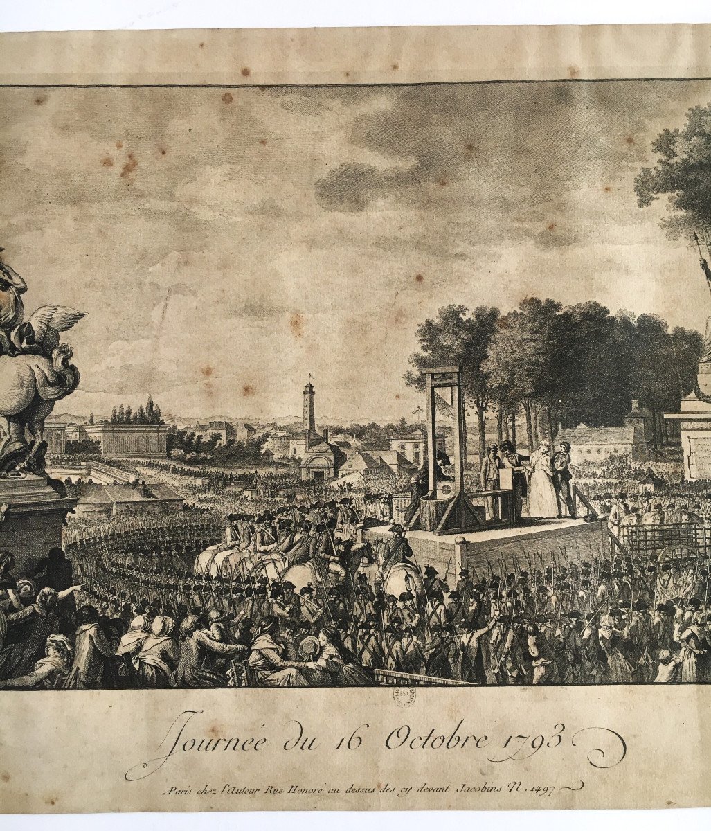 l'Exécution De Marie-antoinette, 16 Oct 1793, Estampe Tirage d'époque. Légitimisme.-photo-3
