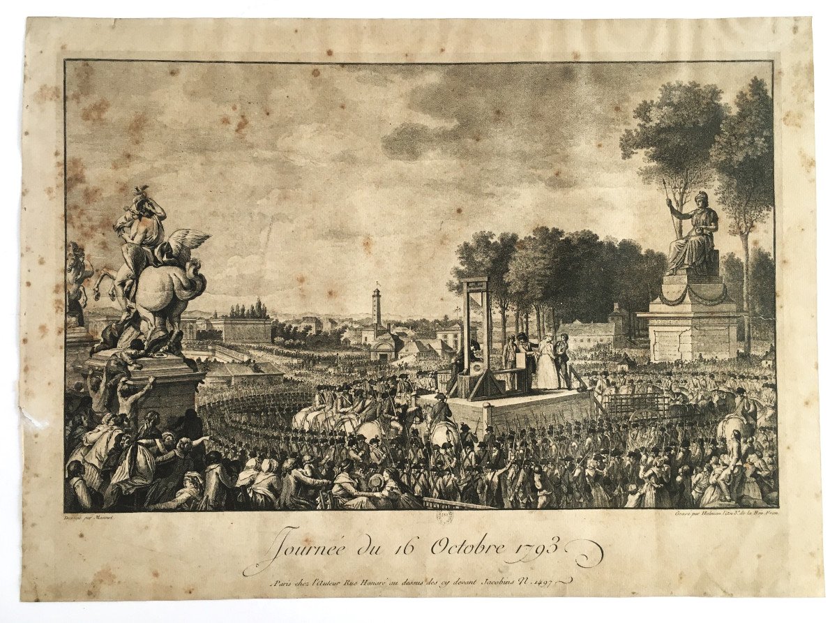 l'Exécution De Marie-antoinette, 16 Oct 1793, Estampe Tirage d'époque. Légitimisme.-photo-1
