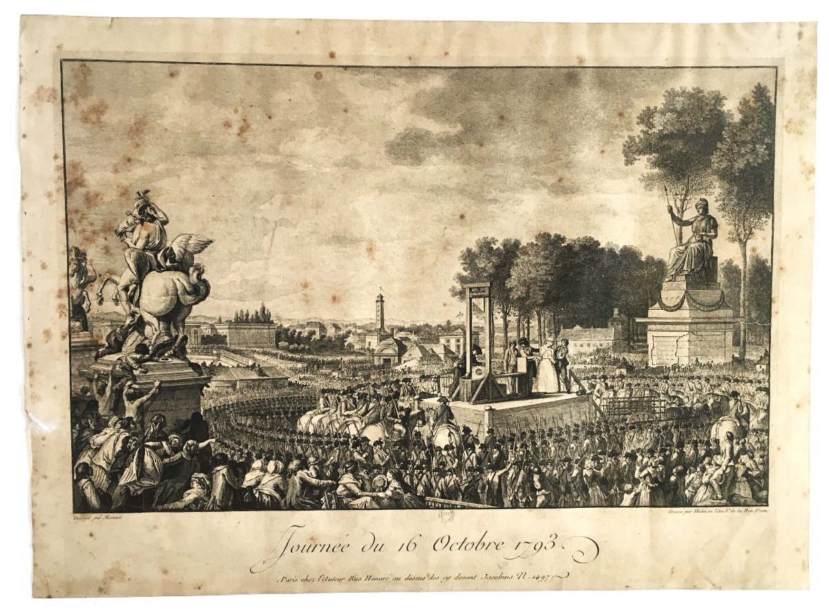 l'Exécution De Marie-antoinette, 16 Oct 1793, Estampe Tirage d'époque. Légitimisme.