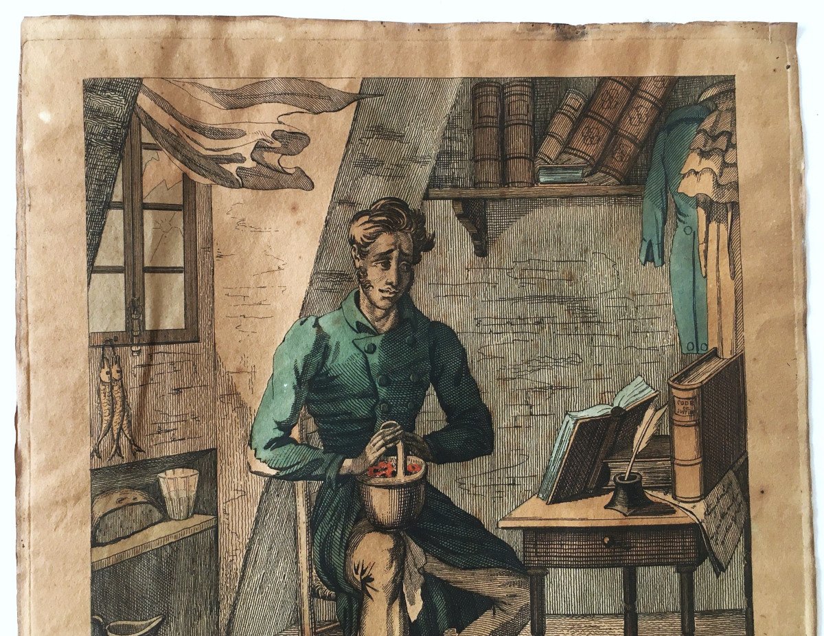 Print Around 1830 "the Student In His Interior In The Month Of January"-photo-3