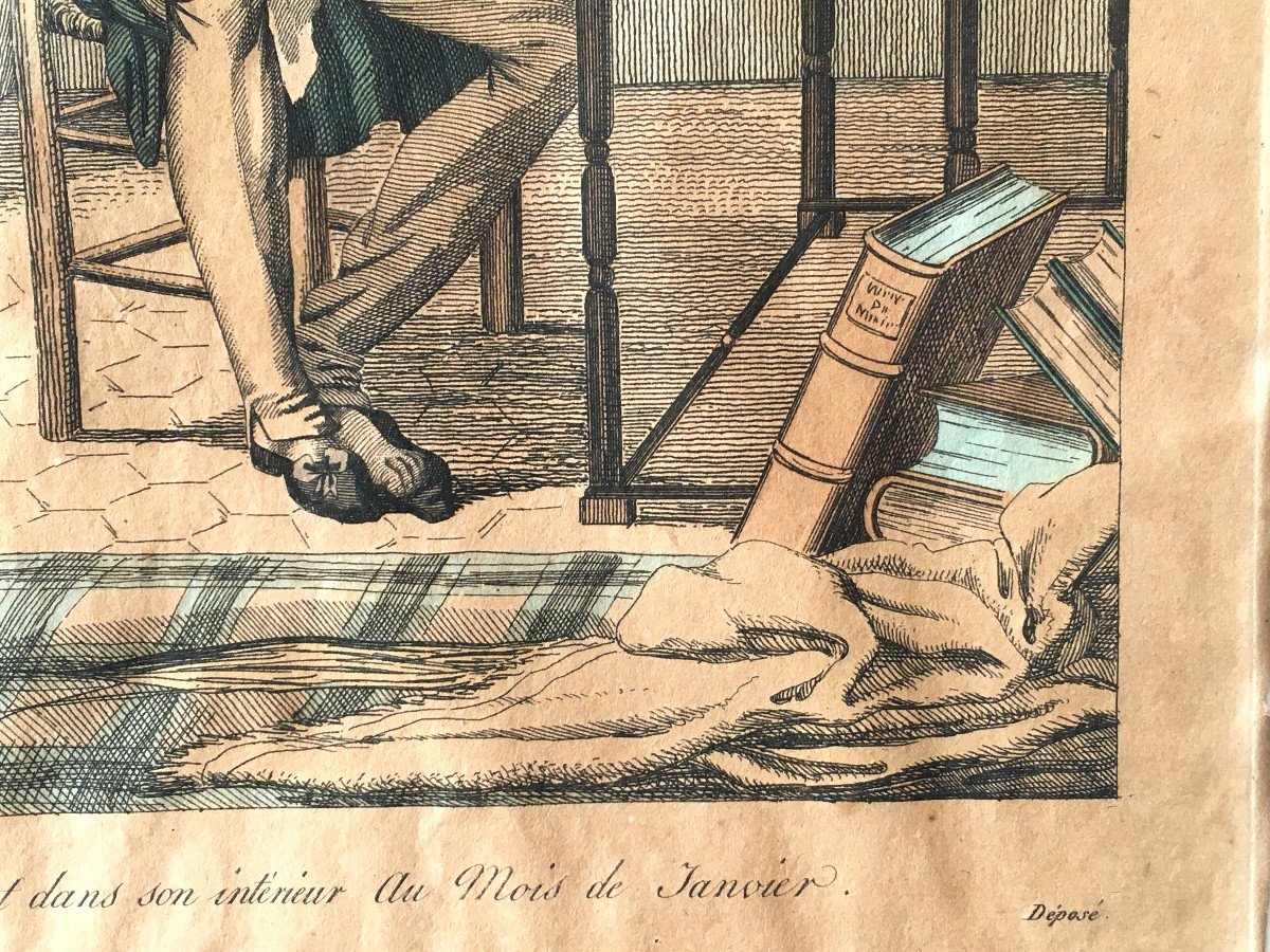 Print Around 1830 "the Student In His Interior In The Month Of January"-photo-1