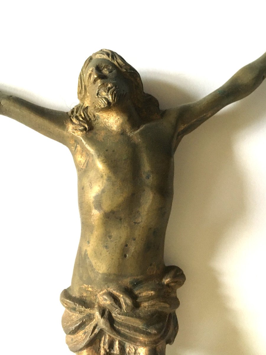 Christ En Bronze Du XVII ème Siècle, Traces De Dorure.-photo-2