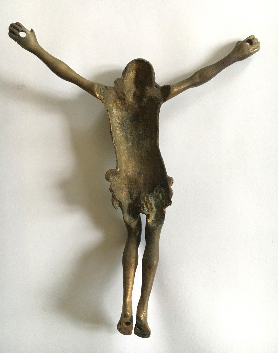 Christ En Bronze Du XVII ème Siècle, Traces De Dorure.-photo-4