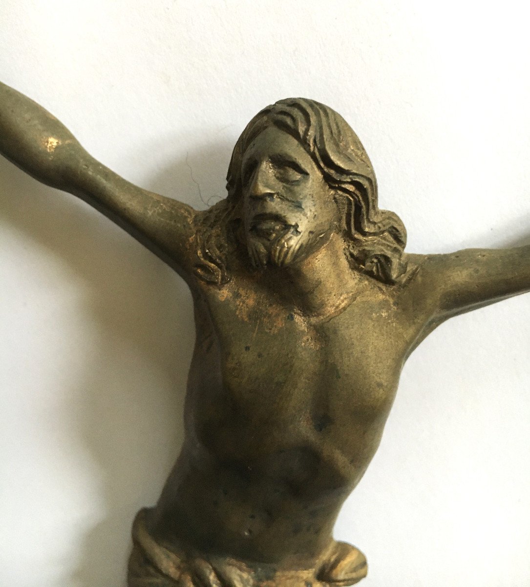 Christ En Bronze Du XVII ème Siècle, Traces De Dorure.-photo-3