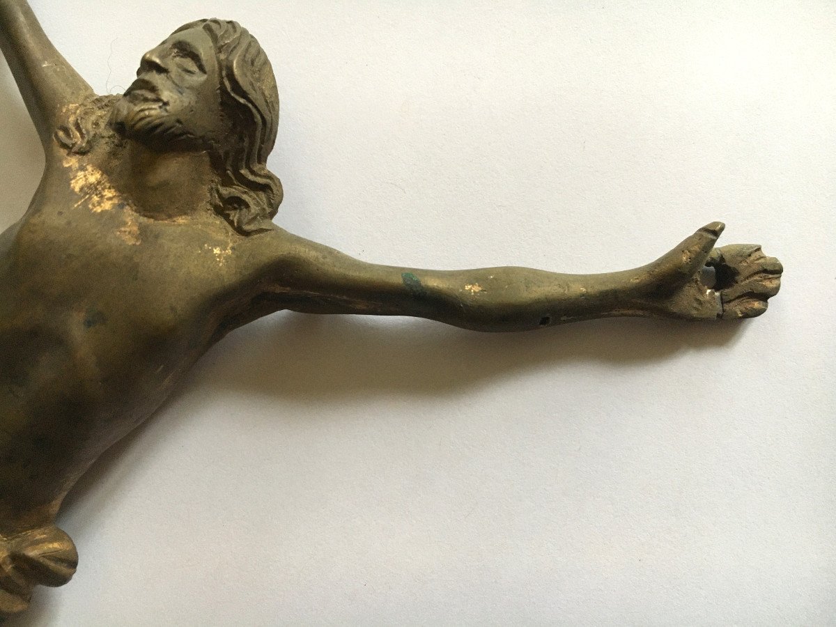 Christ En Bronze Du XVII ème Siècle, Traces De Dorure.-photo-6