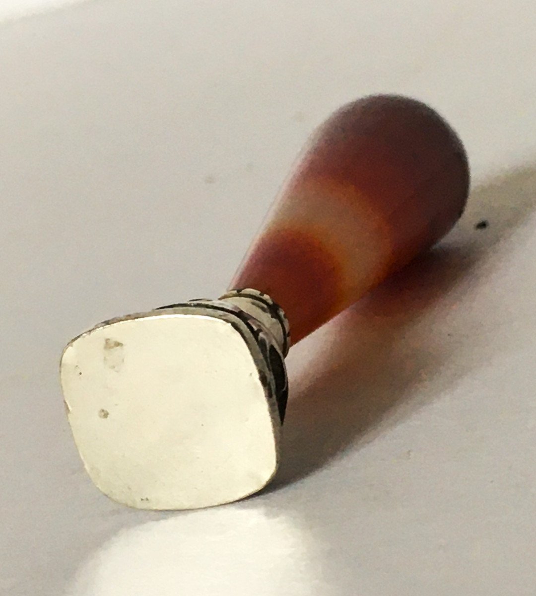 Agate And Silver Sealing Seal From The 19th Century, Unengraved-photo-2
