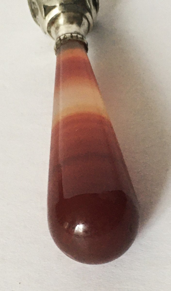 Agate And Silver Sealing Seal From The 19th Century, Unengraved-photo-3