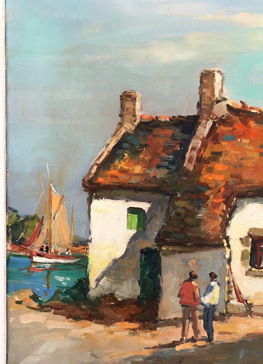 Quiberon, Brittany By Edouard Le Saout (1906/1981) Oil On Canvas "quiberon Old Houses"-photo-4