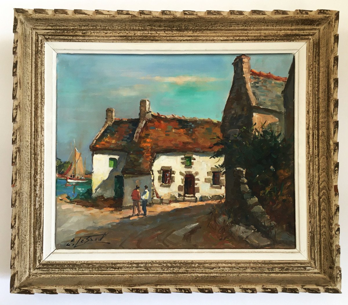 Quiberon, Brittany By Edouard Le Saout (1906/1981) Oil On Canvas "quiberon Old Houses"
