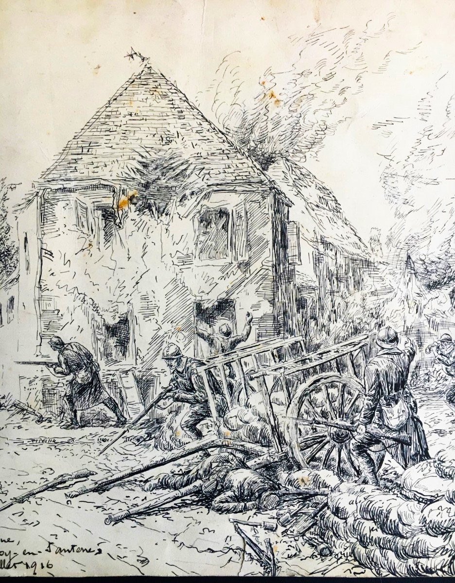 Marcel Durieux , Attaque Dans La Somme Juillet 1916, Dessin à La Plume, Légion étrangère-photo-1