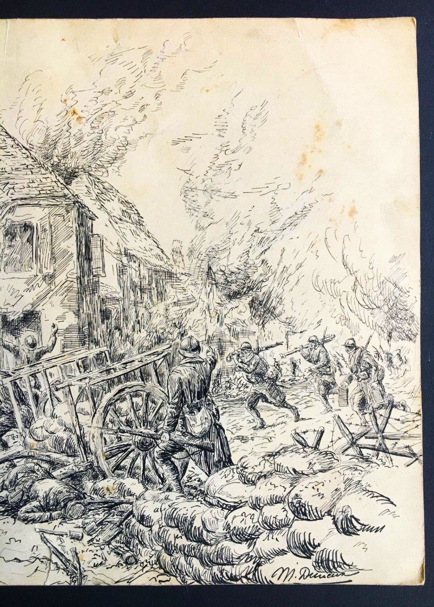 Marcel Durieux , Attaque Dans La Somme Juillet 1916, Dessin à La Plume, Légion étrangère-photo-2