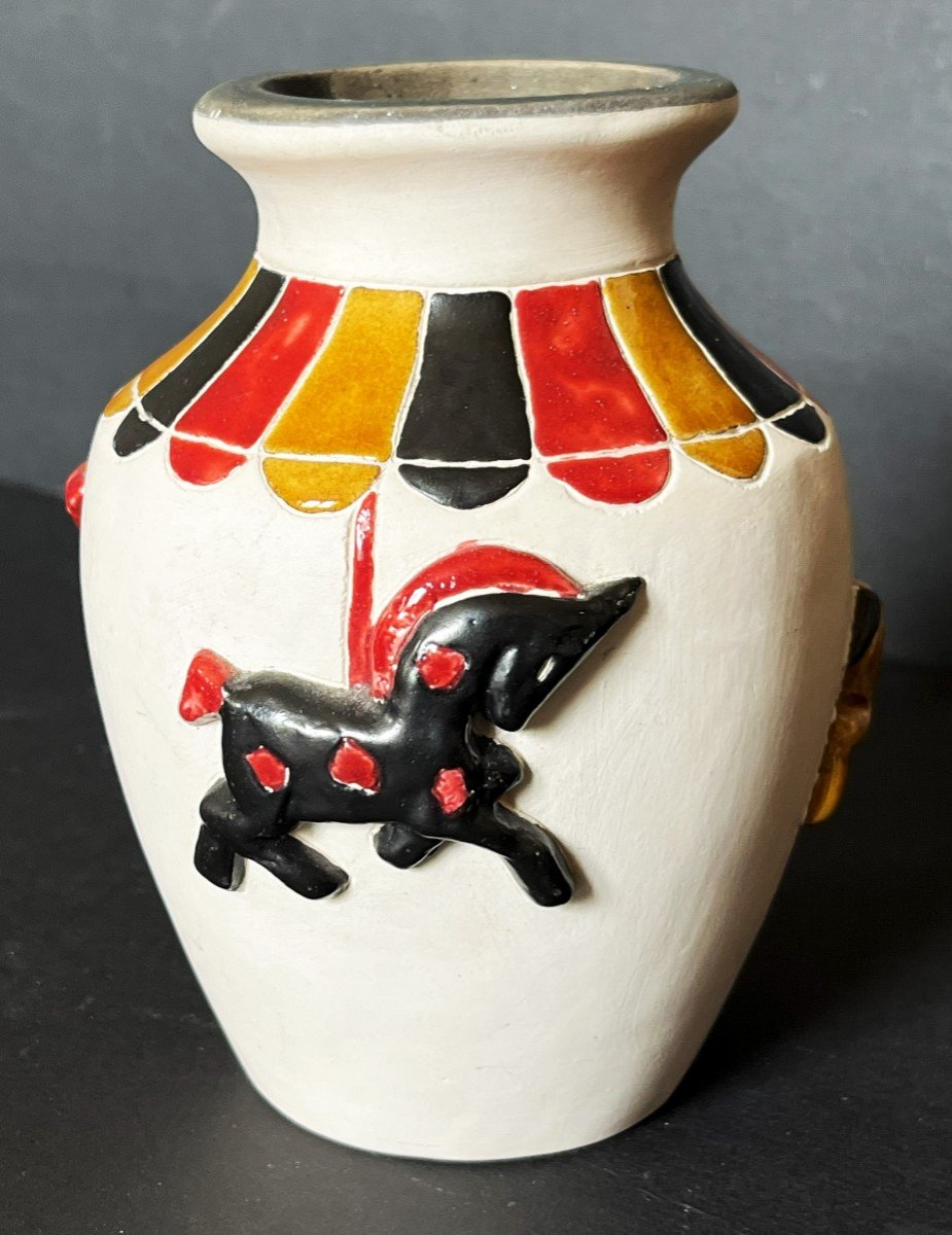 Robert Loiseleur , Vase "chevaux De Manège" Céramique Années 60-photo-2