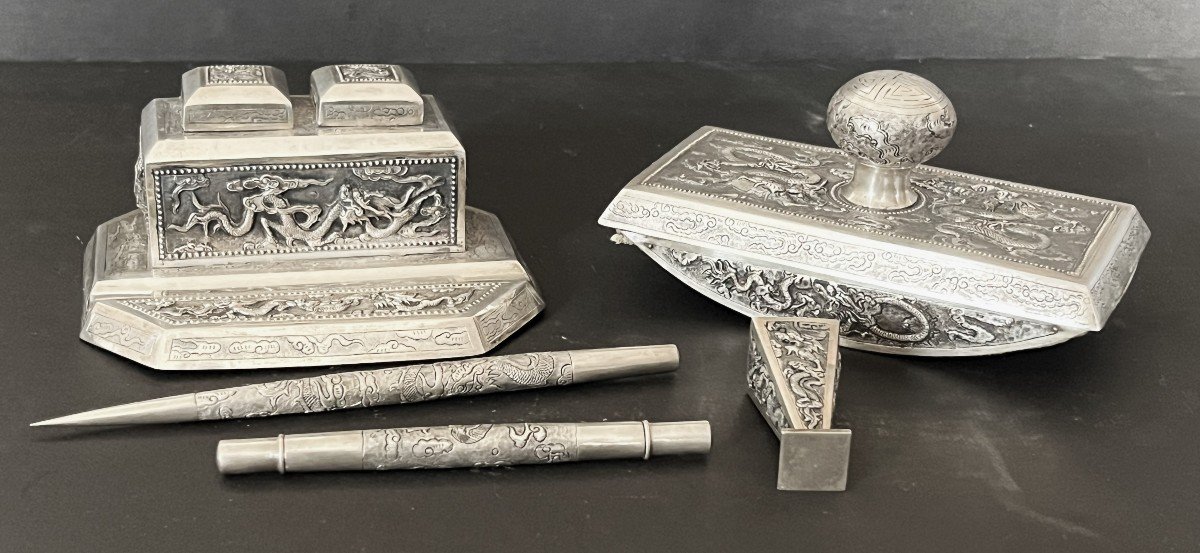 Ensemble De Bureau En Argent, Indochine,  Début 20ème