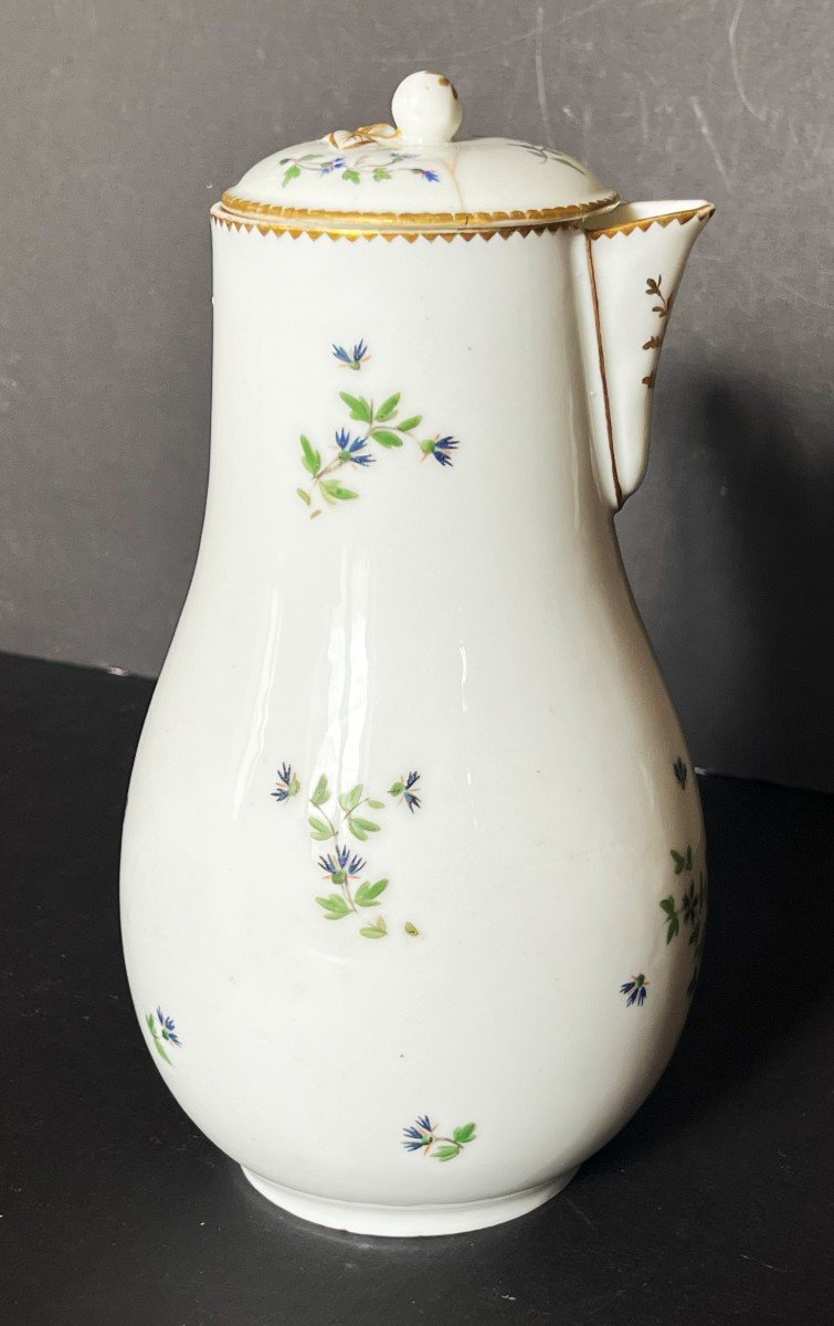 18th Century Chocolate Or Coffee Pot In Paris Porcelain With Cornflower Decor-photo-4