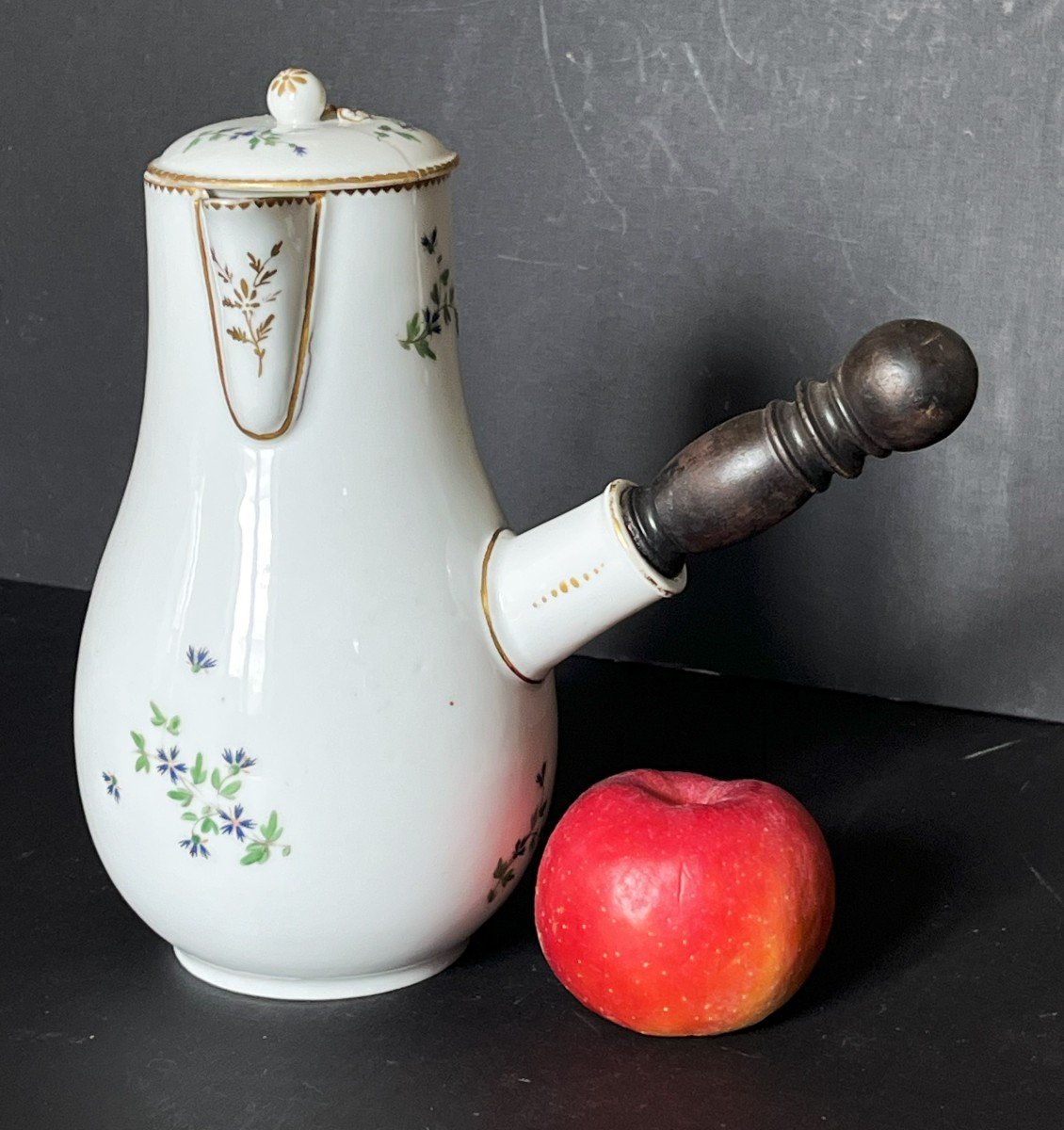 18th Century Chocolate Or Coffee Pot In Paris Porcelain With Cornflower Decor-photo-8