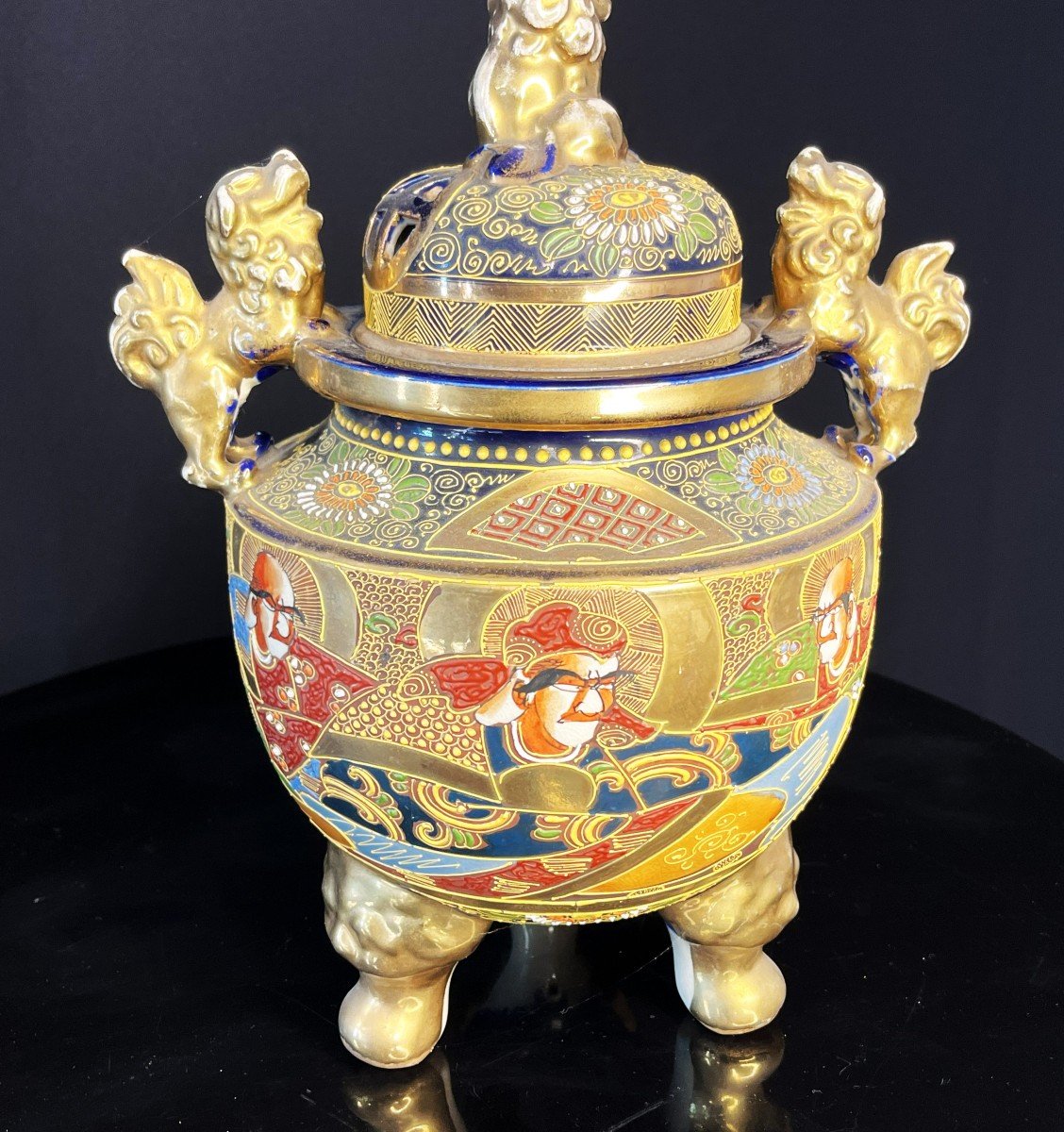 Satsuma Kilns, Large Incense Burner, Meji Period-photo-4