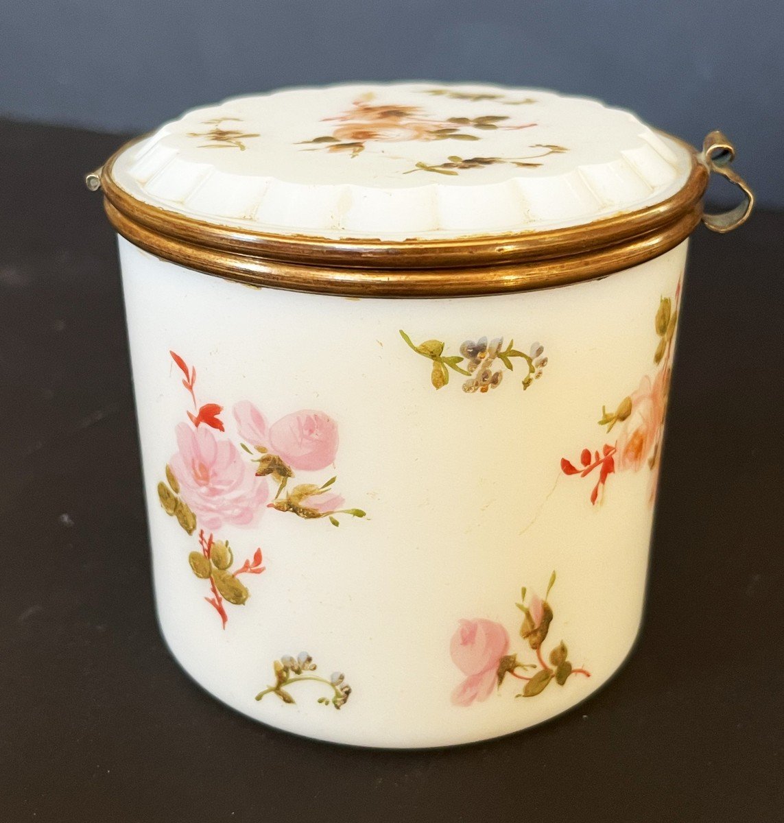 Large Ointment Pot In Painted Opaline From The Restoration Period.-photo-4