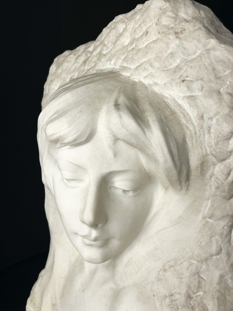 G.vérona Circa 1900 Carrara Marble "portrait Of A Young Girl" Art Nouveau-photo-4