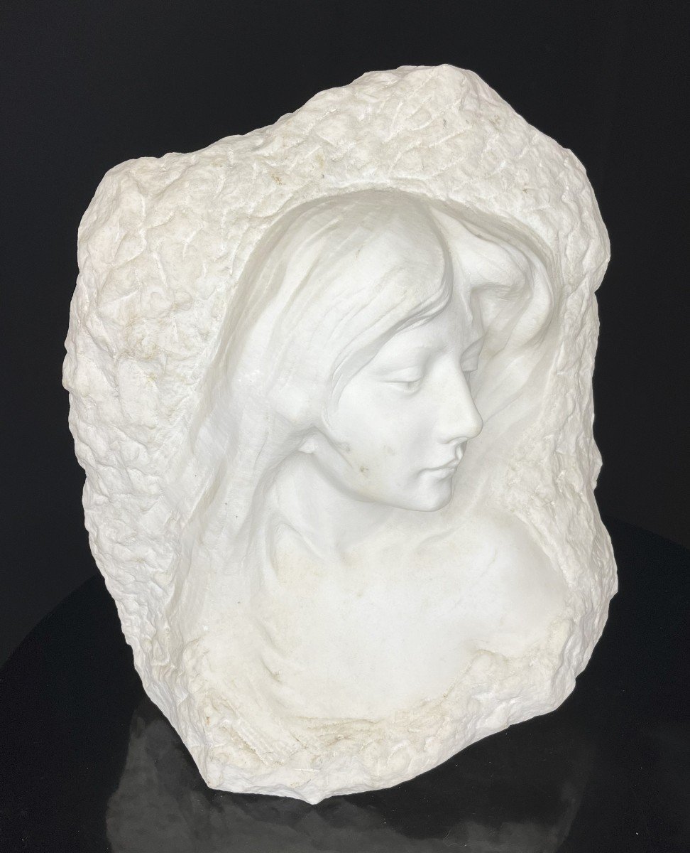 G.vérona Circa 1900 Carrara Marble "portrait Of A Young Girl" Art Nouveau-photo-6