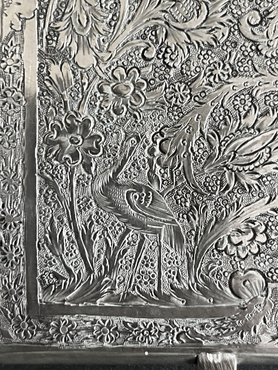 Engraved Silver Cigarette Box, Iran, Persia Early 20th Century-photo-3