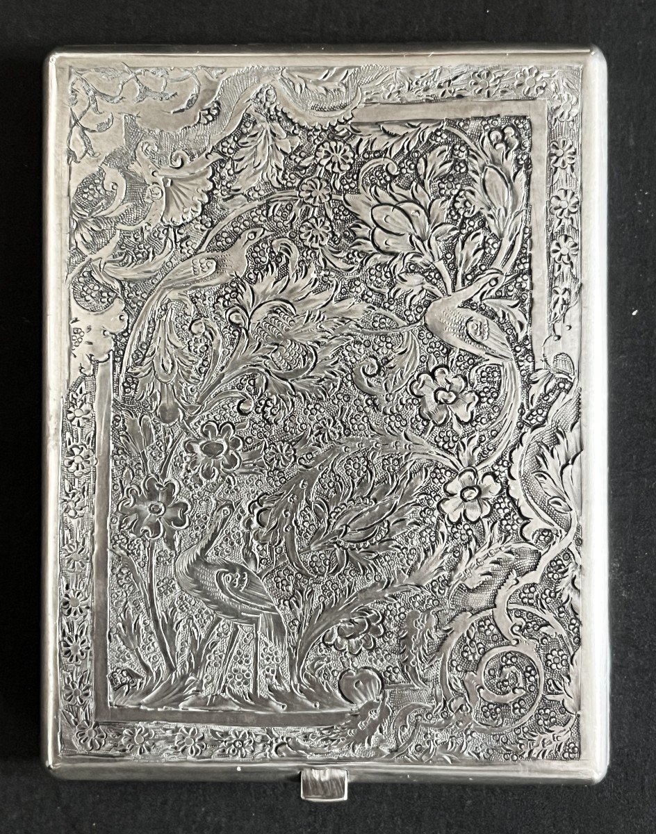 Engraved Silver Cigarette Box, Iran, Persia Early 20th Century