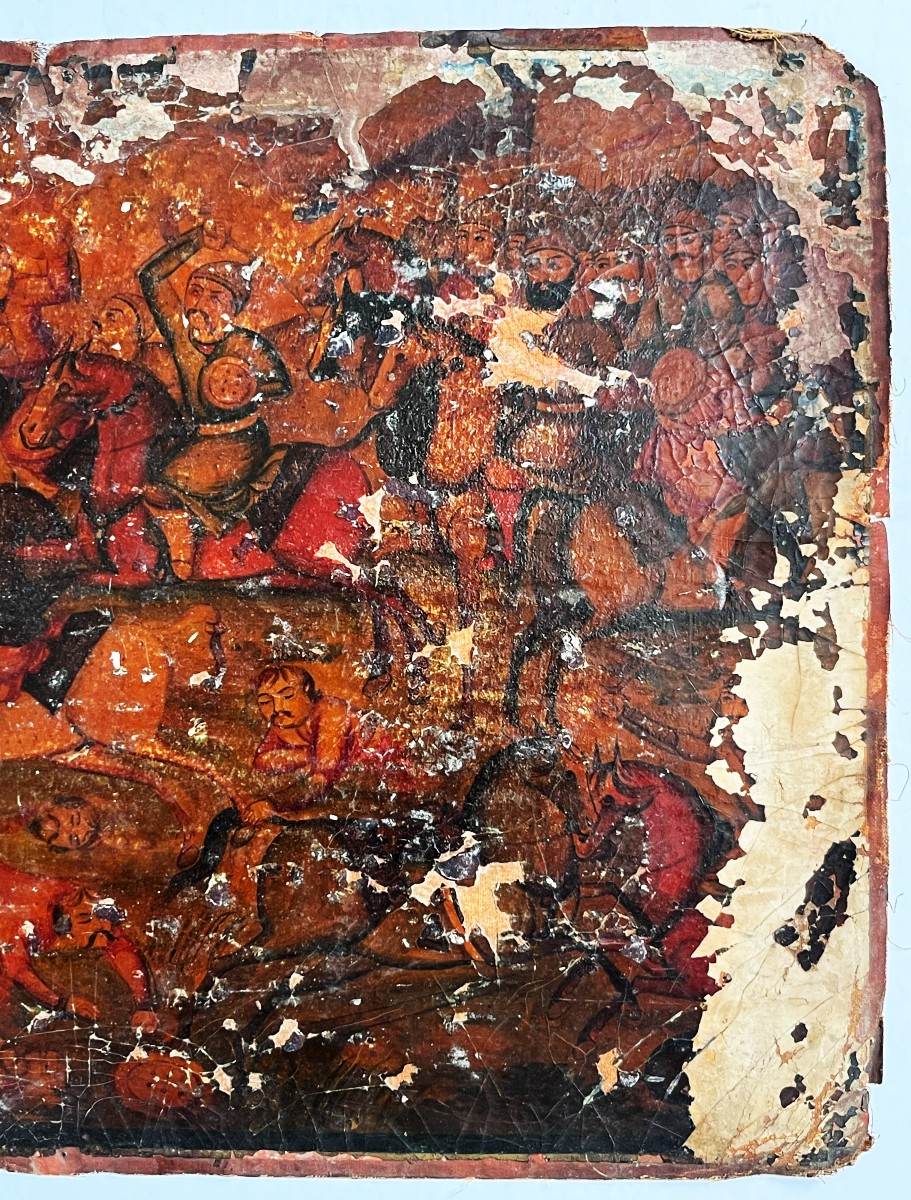 Grande Peinture Kadjar, Perse Du 19ème, Scène De Bataille-photo-4