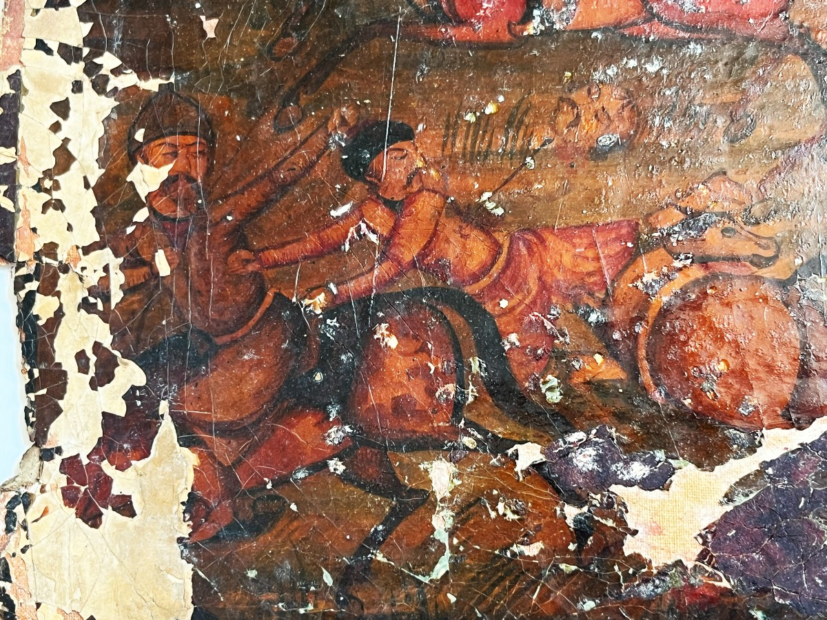 Grande Peinture Kadjar, Perse Du 19ème, Scène De Bataille-photo-1