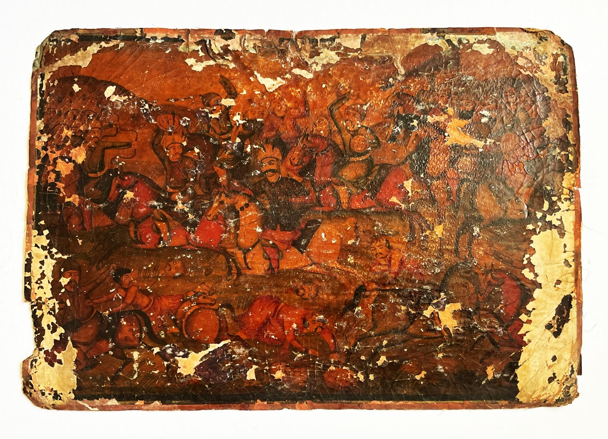 Grande Peinture Kadjar, Perse Du 19ème, Scène De Bataille