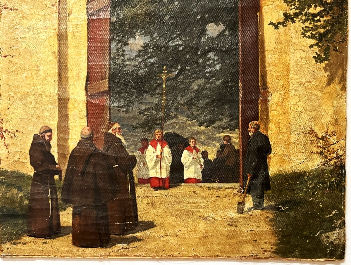 L'enterrement de village au 19ème siècle, huile sur toile-photo-2